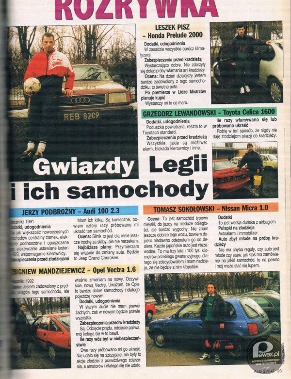Samochody zawodników Legii na początku lat 90.